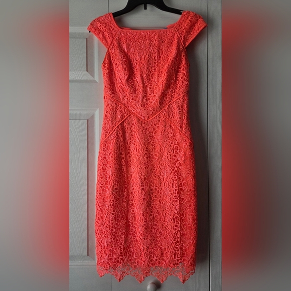 NWOT Antonio Melani Lace Sheath Coral Dress Size 0 - Picture 2 of 16